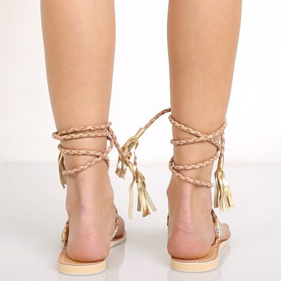 Cocobelle L*Space 40 9 Gili Ankle Wrap Braid Sandals Sand Gladiator - Picture 6 of 11